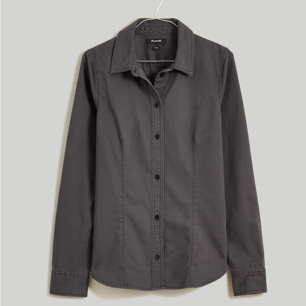 Madewell  Darted Button-Up Shirt in (Re)generative Chino NWT Color Dark pavement - Picture 2 of 8